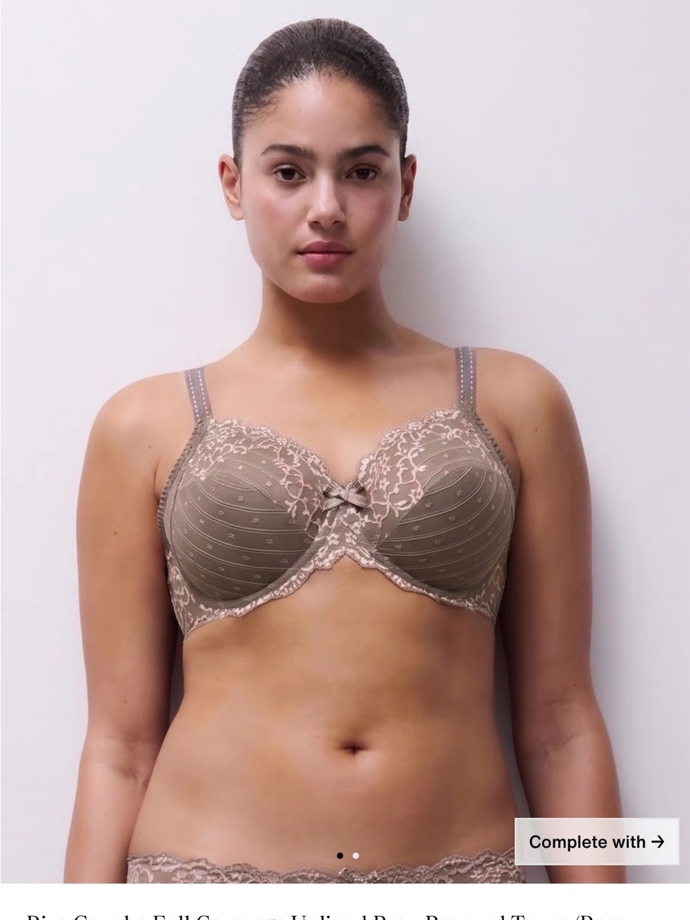 Chantelle 36DDD
Full-Coverage Lace-Trim Bra in Taupe